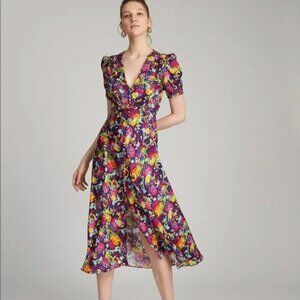 NEW Saloni Lea Silk Floral Midi Dress
